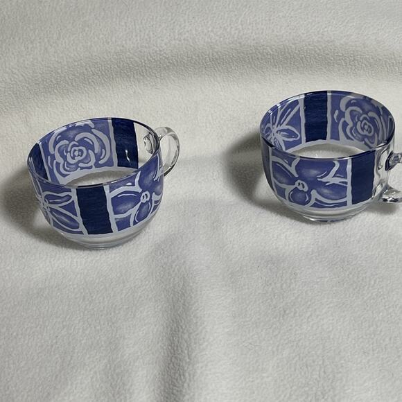 Arcoroc France blue Floral glass Cups/mugs - Picture 1 of 5